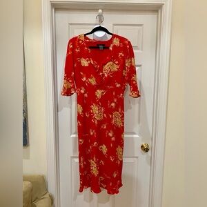 ECI Silk Red Floral Dress | size 14 | EUC